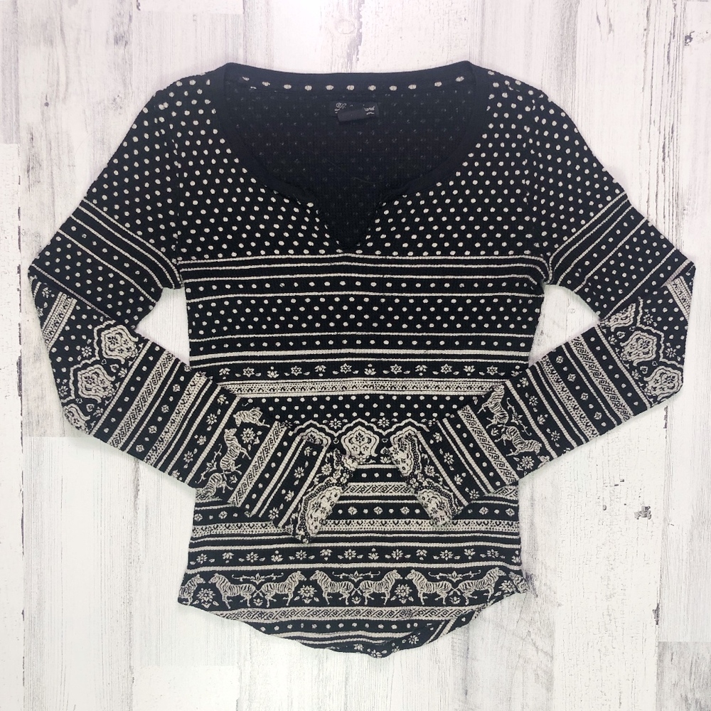 Lucky Brand Patterned Henley Long Sleeve Top